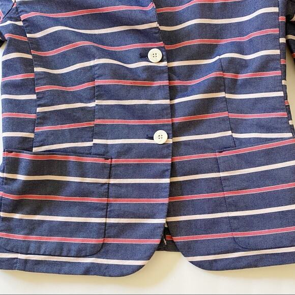 Gap The Academy Blazer Blue Pink White Striped Button up Suit Jacket SZ 4 - Picture 5 of 13